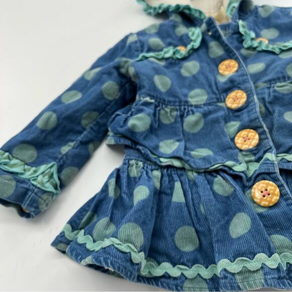 Matilda Jane Blue Ruffle Polka Dot Corduroy Jacket Sherpa Lined Coat - Picture 6 of 7